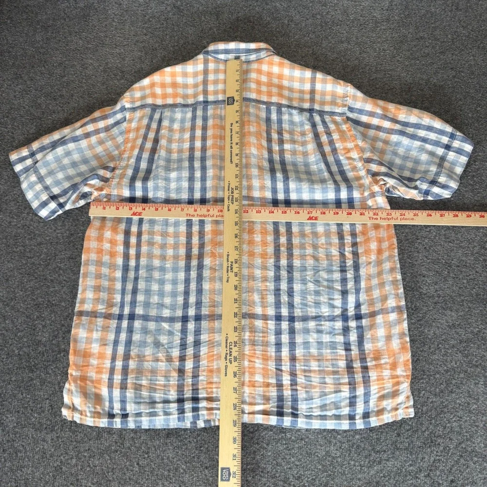 Tommy Bahama‎ Linen Shirt Mens Large Plaid Short Sleeve Button Up Relax Casual